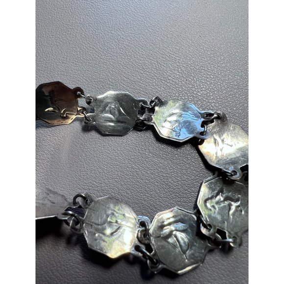 Vintage Sterling Silver Siam Niello Link Bracelet - Yellow Enamel, Thailand - Picture 5 of 16